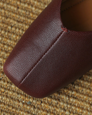 Minimalist Square Toe Leather Flat Loafers