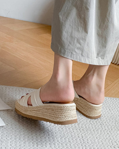 Textured Braided Espadrille Platform Slides Sandals