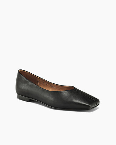 Minimalist Square Toe Leather Flat Loafers