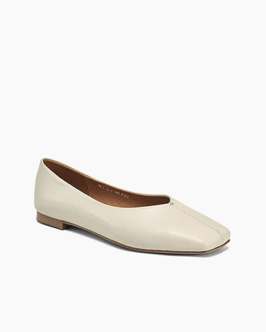 Minimalist Square Toe Leather Flat Loafers