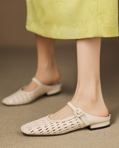Woven Backless Mary Jane Backless Flats