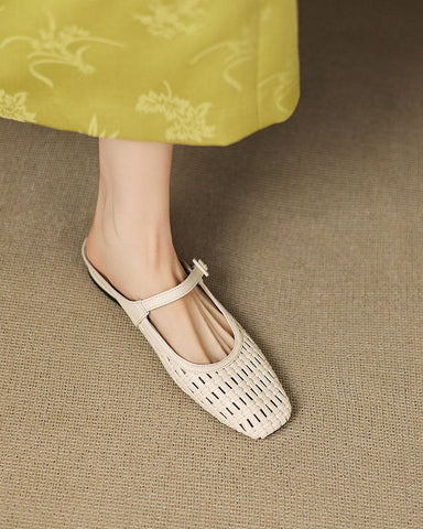 Woven Backless Mary Jane Backless Flats