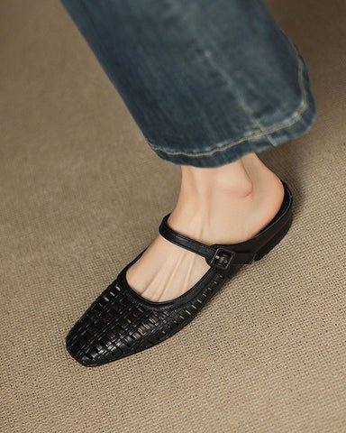 Woven Backless Mary Jane Backless Flats