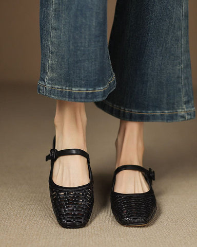 Woven Backless Mary Jane Backless Flats