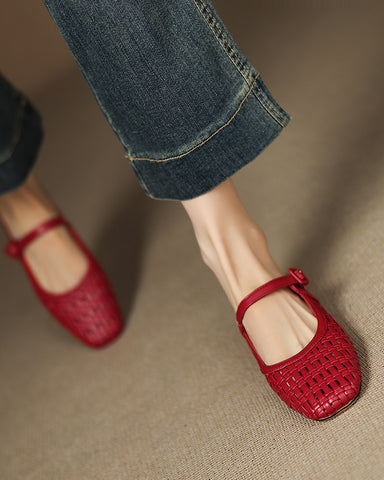 Woven Backless Mary Jane Backless Flats