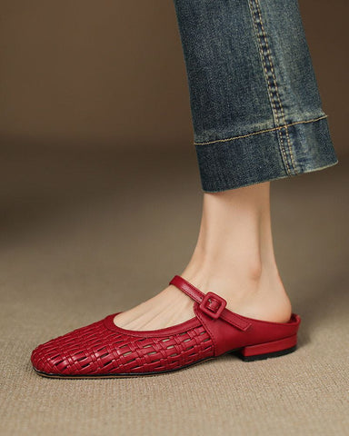 Woven Backless Mary Jane Backless Flats