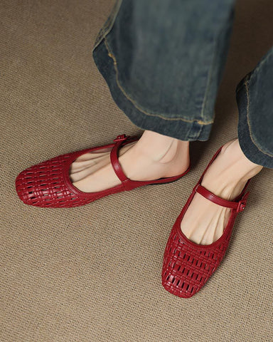 Woven Backless Mary Jane Backless Flats