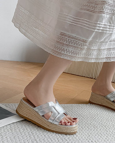 Textured Braided Espadrille Platform Slides Sandals
