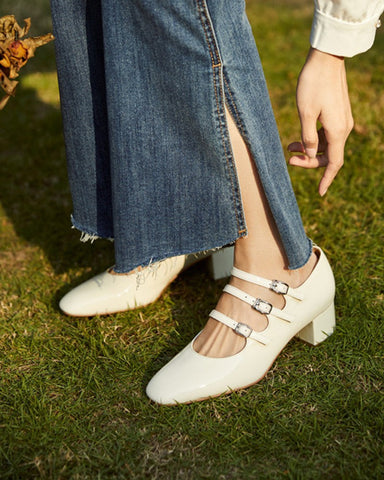 Mary Jane 3 Straps Chunky Block Heel Loafers