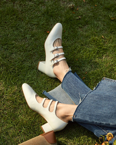 Mary Jane 3 Straps Chunky Block Heel Loafers