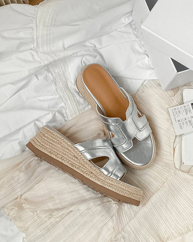 Textured Braided Espadrille Platform Slides Sandals