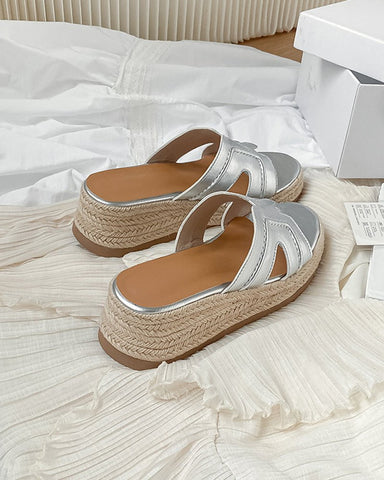Textured Braided Espadrille Platform Slides Sandals