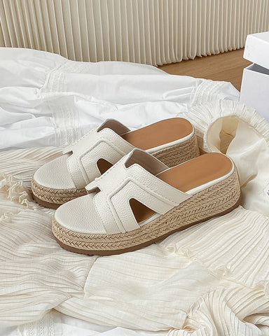 Textured Braided Espadrille Platform Slides Sandals