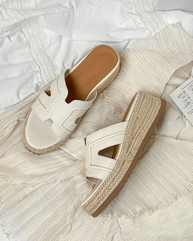 Textured Braided Espadrille Platform Slides Sandals