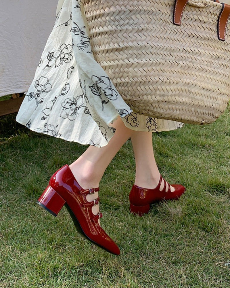 Mary Jane 3 Straps Chunky Block Heel Loafers