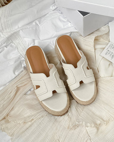 Textured Braided Espadrille Platform Slides Sandals