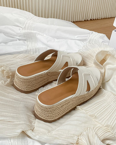 Textured Braided Espadrille Platform Slides Sandals