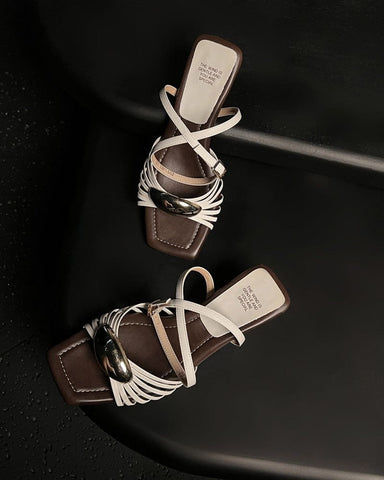 Metallic Sculpted Accents Kitten Heel Strappy Sandals