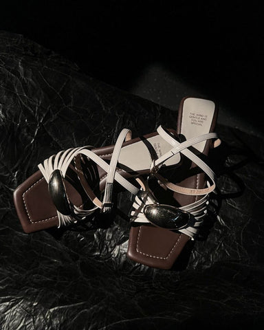 Metallic Sculpted Accents Kitten Heel Strappy Sandals