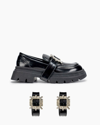 Platform Chunky Loafers with Detachable Decoration