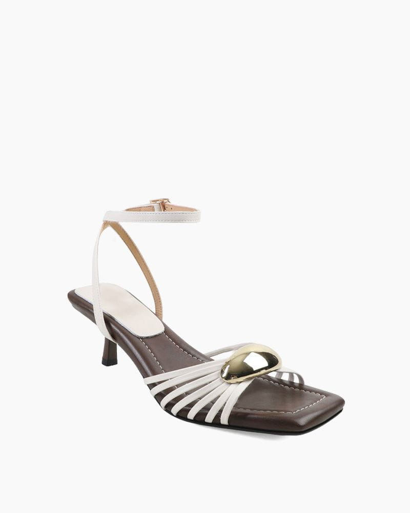 Metallic Sculpted Accents Kitten Heel Strappy Sandals