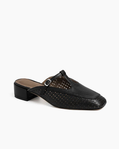 Retro Leather Hollow Out Slingback Block Heel Mules
