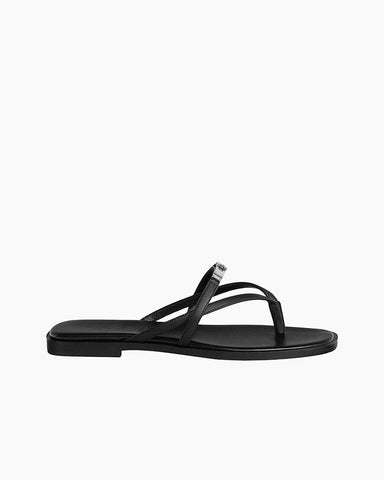 Women's Island Vacation Minimalist Lock Leather Flip-Flops Sandals