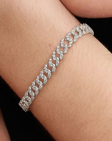 Cuban Chain Silver-Plated White Brass Bracelet
