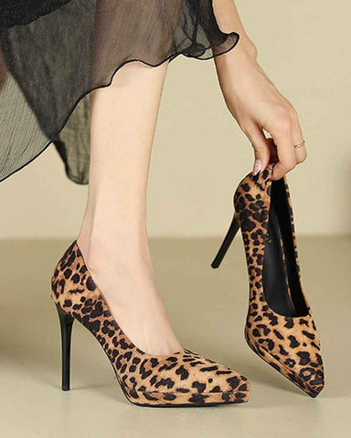Women's Suede Pointed-Toe Platform Stiletto High Heels Pumps