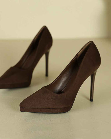 Women's Suede Pointed-Toe Platform Stiletto High Heels Pumps