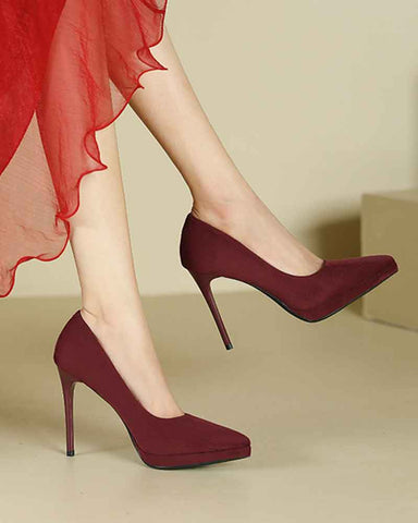 Women's Suede Pointed-Toe Platform Stiletto High Heels Pumps