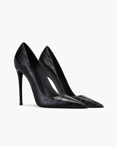 Croc-Embossed Pointed-Toe Stiletto Pumps