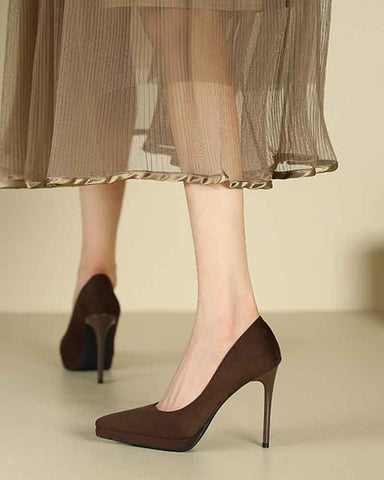Women's Suede Pointed-Toe Platform Stiletto High Heels Pumps