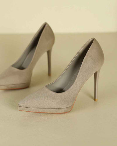 Women's Suede Pointed-Toe Platform Stiletto High Heels Pumps