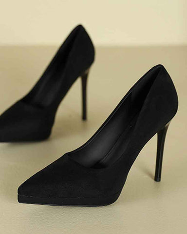 Women's Suede Pointed-Toe Platform Stiletto High Heels Pumps