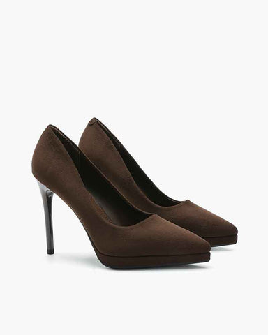 Women's Suede Pointed-Toe Platform Stiletto High Heels Pumps