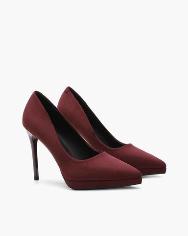 Women's Suede Pointed-Toe Platform Stiletto High Heels Pumps