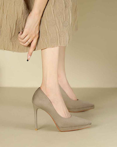 Women's Suede Pointed-Toe Platform Stiletto High Heels Pumps