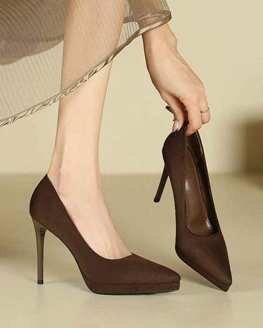 Women's Suede Pointed-Toe Platform Stiletto High Heels Pumps