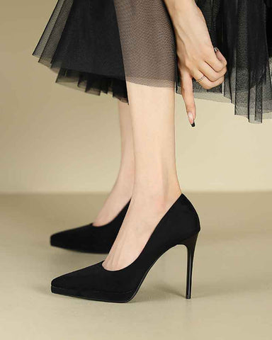 Women's Suede Pointed-Toe Platform Stiletto High Heels Pumps