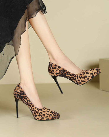 Women's Suede Pointed-Toe Platform Stiletto High Heels Pumps