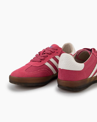 PaleVioletred and White Suede Leather Flat Sneakers