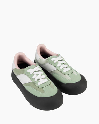 Light Green Lace Up Comfortable Platform Sneakers