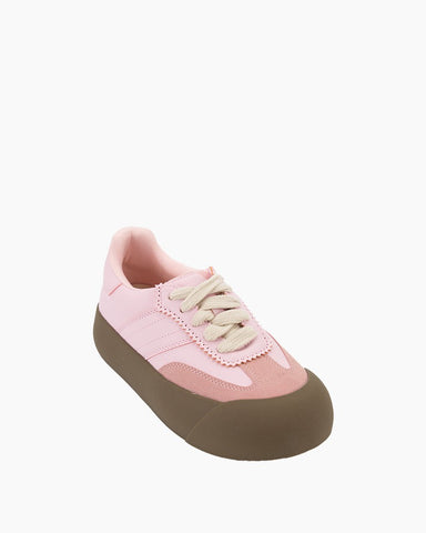 Pink Lace Up Comfortable Platform Sneakers