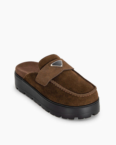 Suede flatform mules