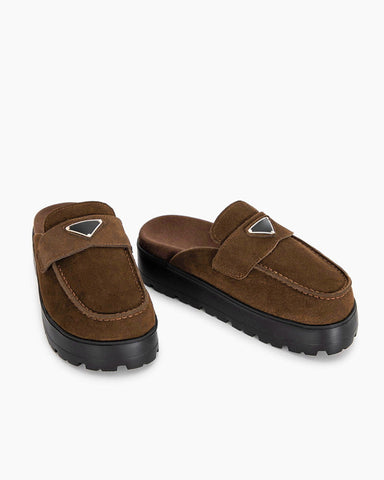 Suede flatform mules