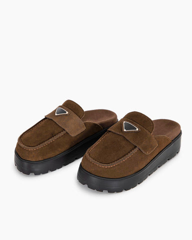 Suede flatform mules