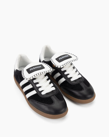 Retro Leather and Suede Flat Sneakers