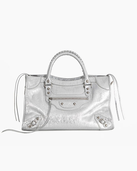 Vespera Metallized Lambskin Silver Tote Bag