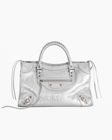 Vespera Metallized Lambskin Silver Tote Bag